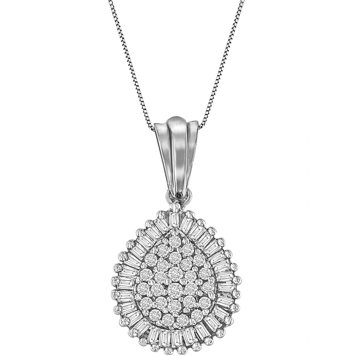 10K Gold 1/2 Cttw Round and Bagutte-Cut Diamond Teardrop 18" Pendant