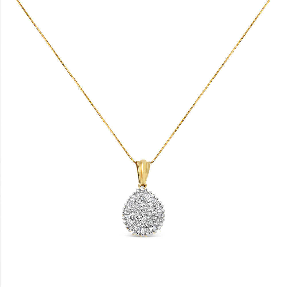 10K Gold 1/2 Cttw Round and Bagutte-Cut Diamond Teardrop 18" Pendant