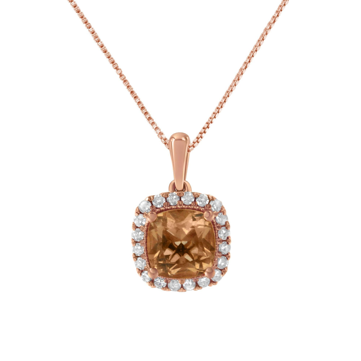 10K Rose Gold 1/4ct Diamond and 8MM Peach Morganite Gemstone Square