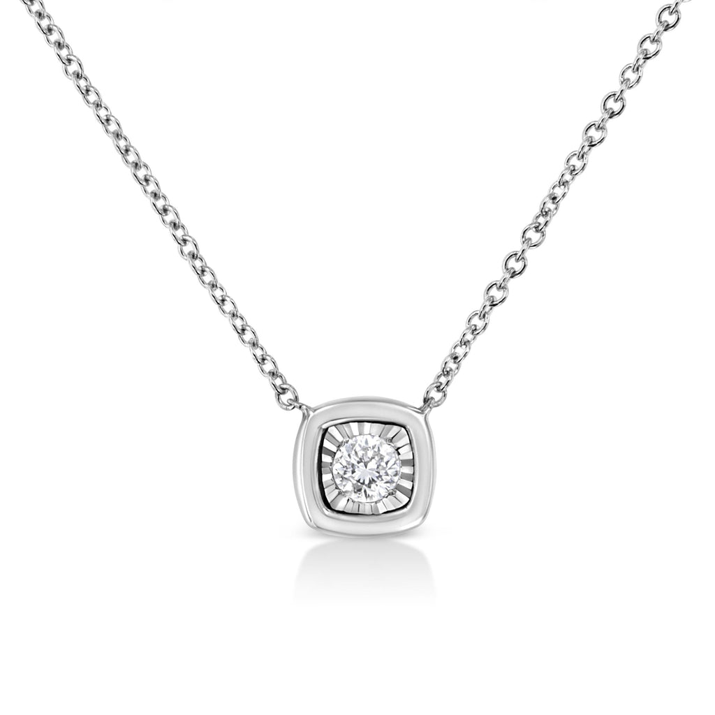 10K White Gold 1/10 Cttw Miracle Set Round-Cut Diamond 18" Pendant