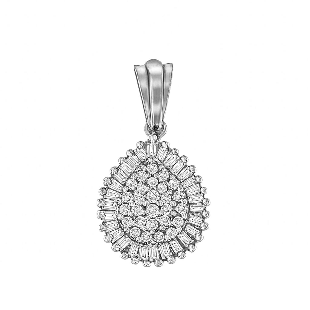 10K Gold 1/2 Cttw Round and Bagutte-Cut Diamond Teardrop 18" Pendant