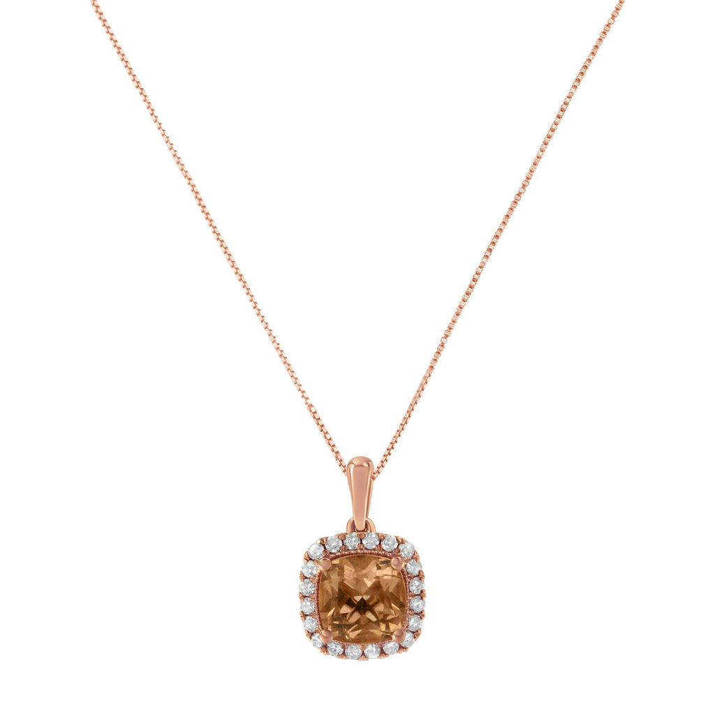 10K Rose Gold 1/4ct Diamond and 8MM Peach Morganite Gemstone Square