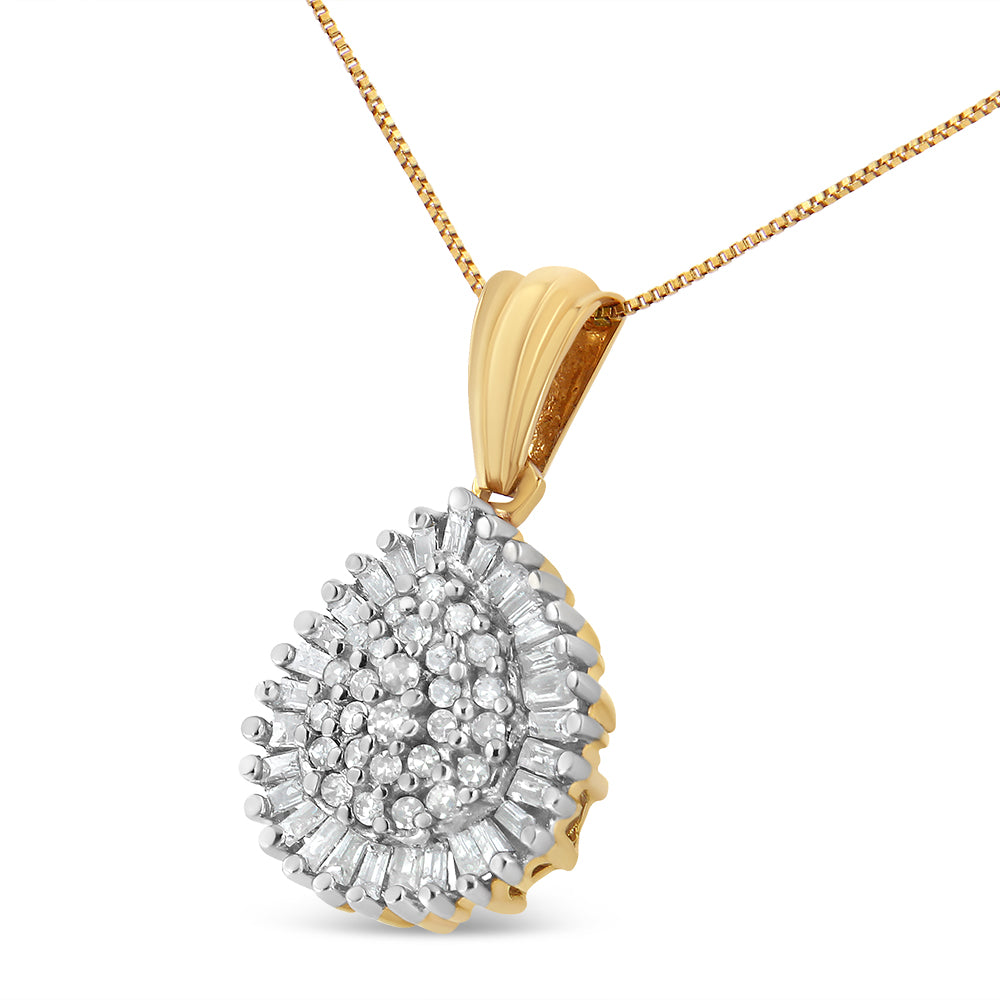 10K Gold 1/2 Cttw Round and Bagutte-Cut Diamond Teardrop 18" Pendant