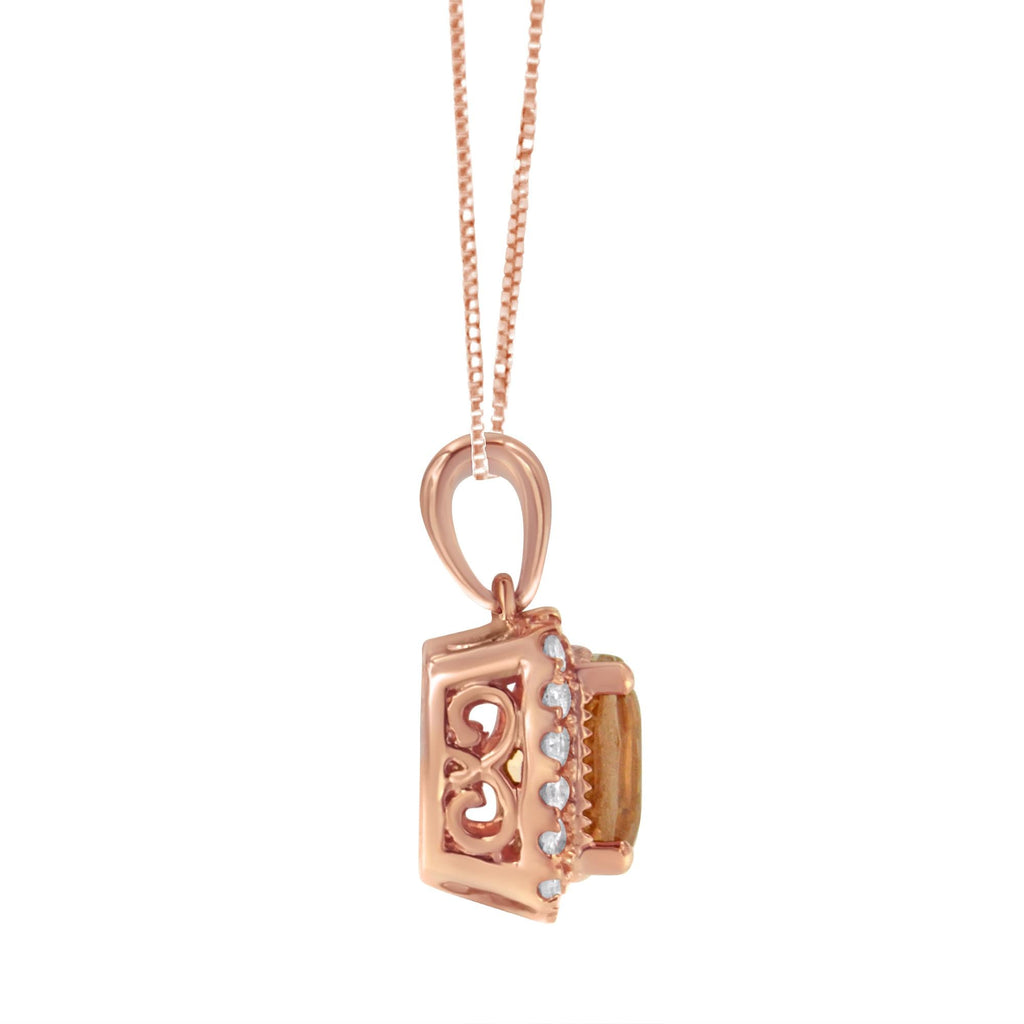 10K Rose Gold 1/4ct Diamond and 8MM Peach Morganite Gemstone Square