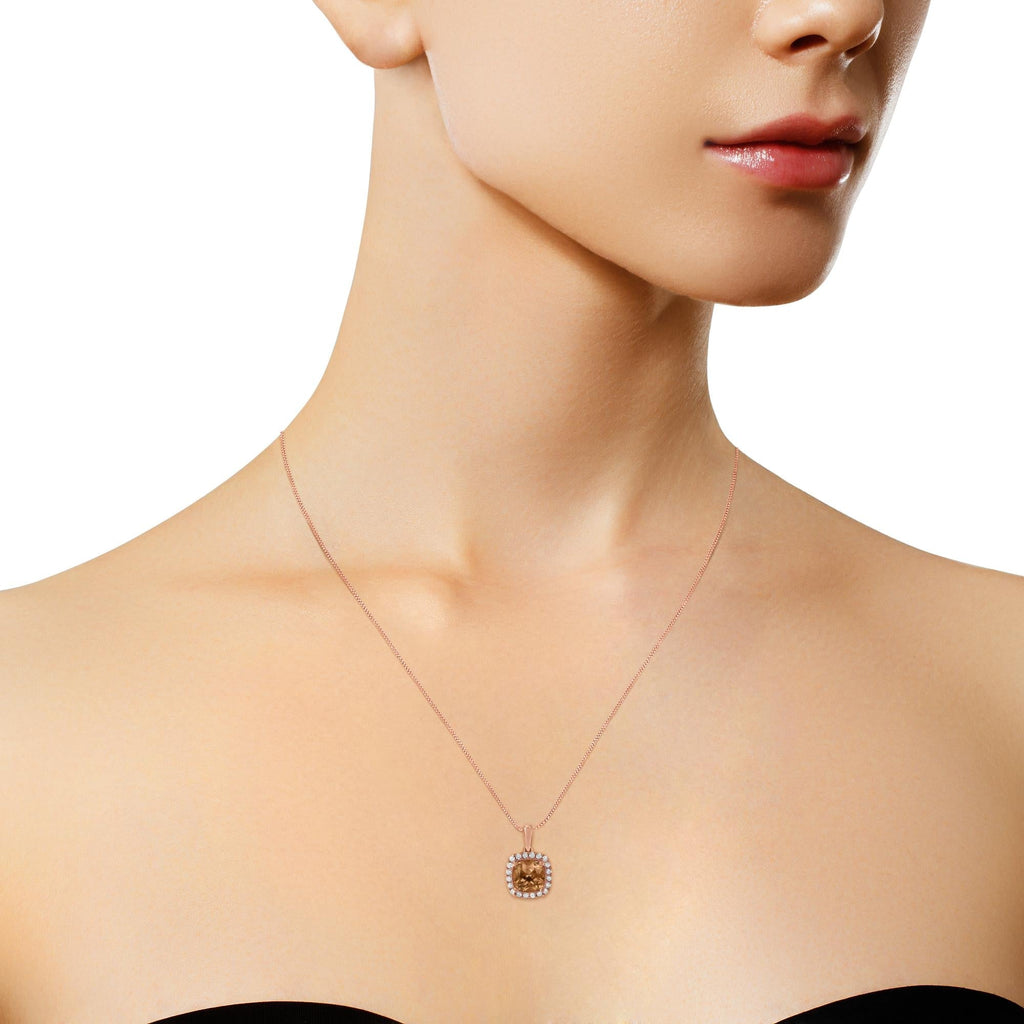 10K Rose Gold 1/4ct Diamond and 8MM Peach Morganite Gemstone Square
