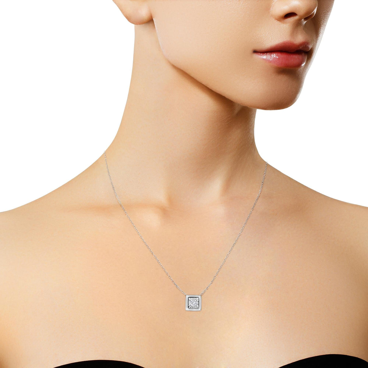 10K White Gold 1/10 Cttw Miracle Set Round-Cut Diamond 18" Pendant